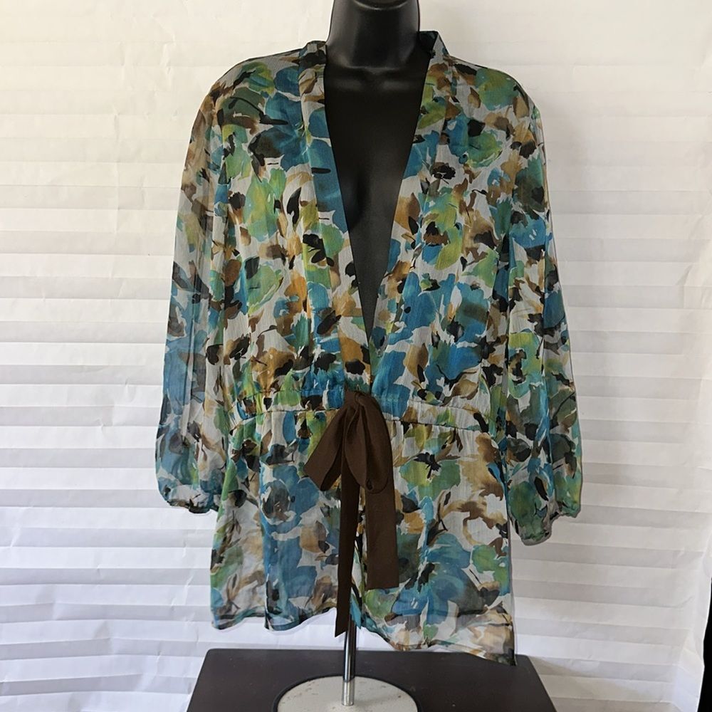 dressBarn Women's Oversized Sheer Blouse 3/4 Sleeve Tunic Top Size XL
